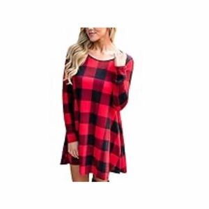 Ladies red & black buffalo plaid dress